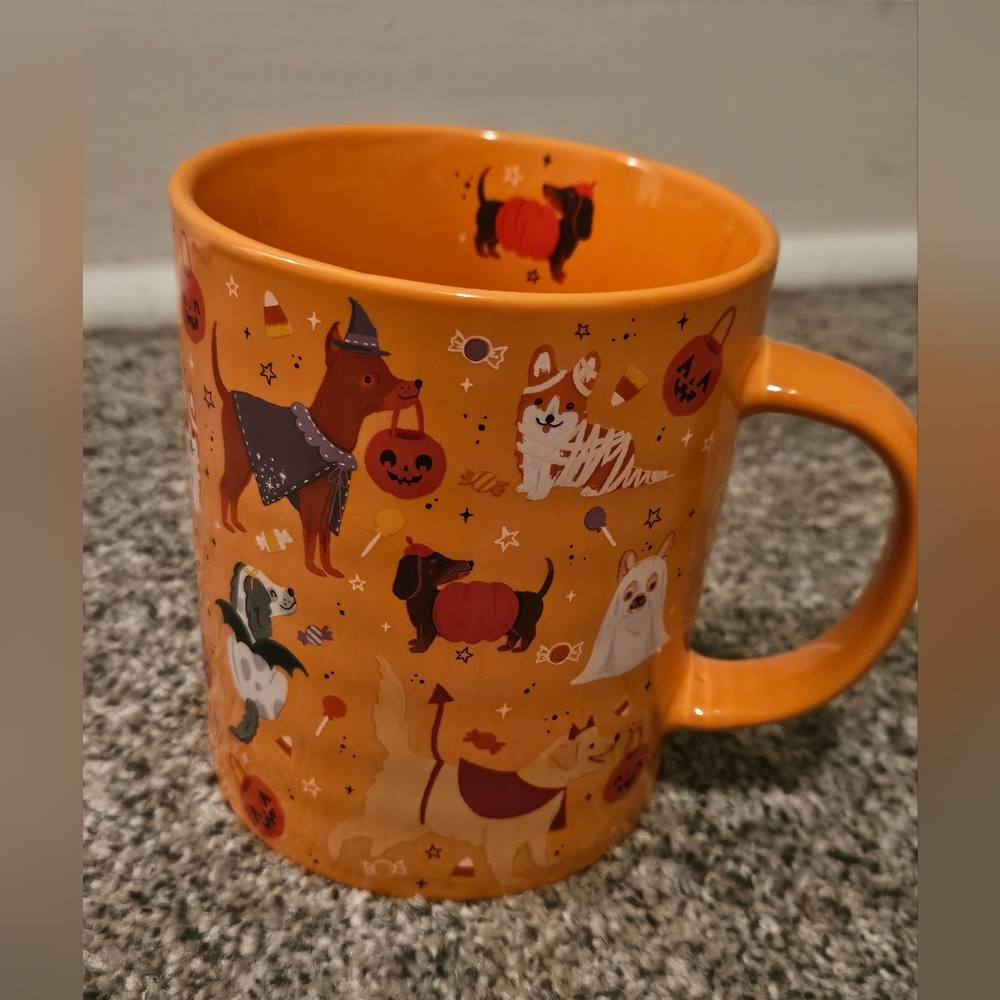 Halloween Dogs & Ghost Orange Mug Colourful
